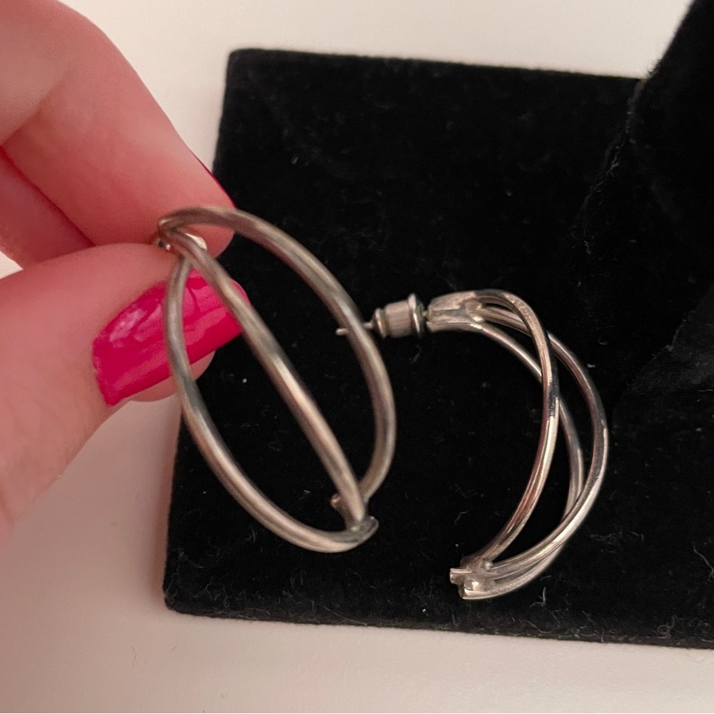 Vintage Heavy Silver Tone Abstract Geometric Party Whimsical Statement Earrings